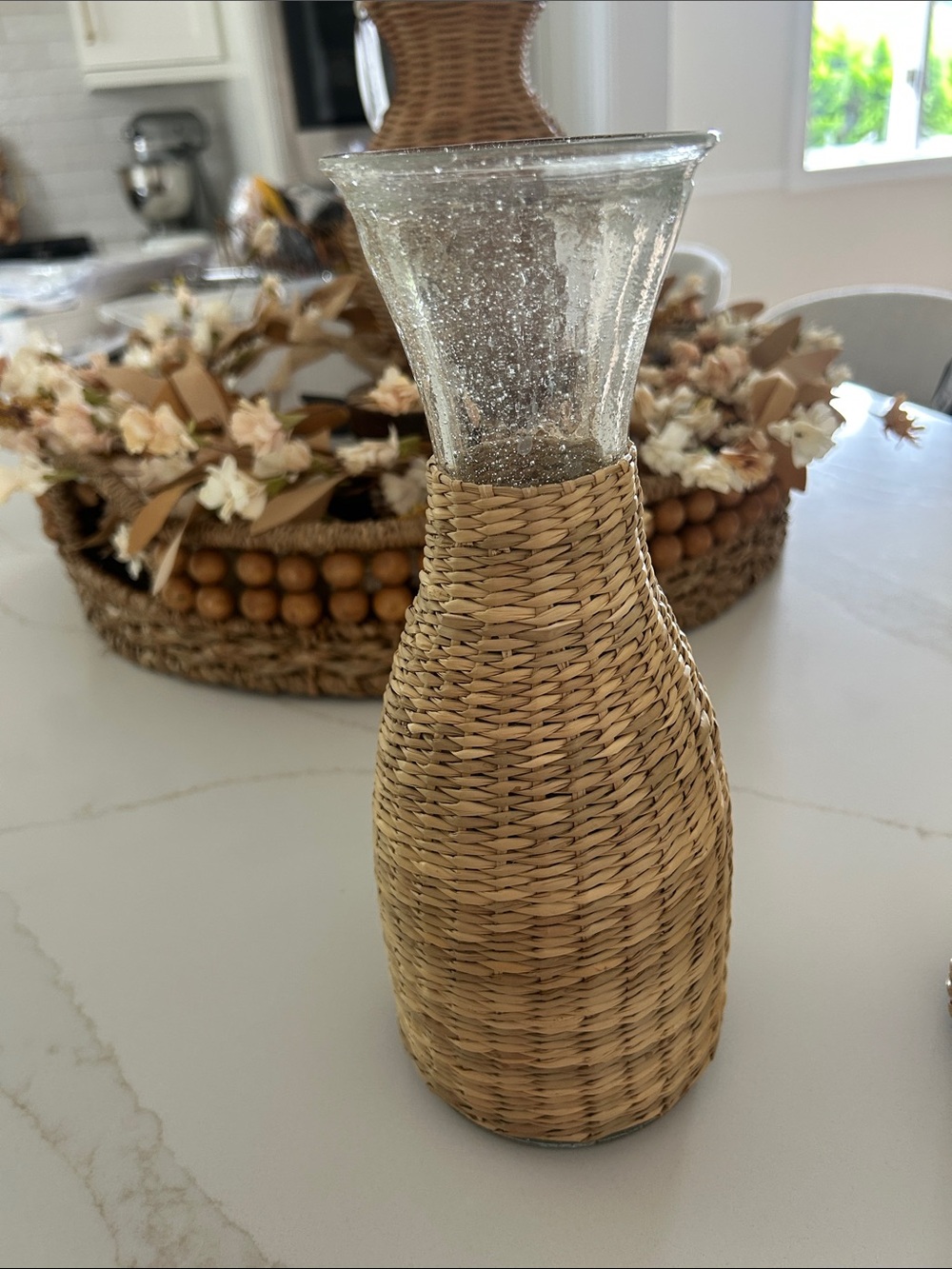 Woven Rattan Glass Vase - Natural